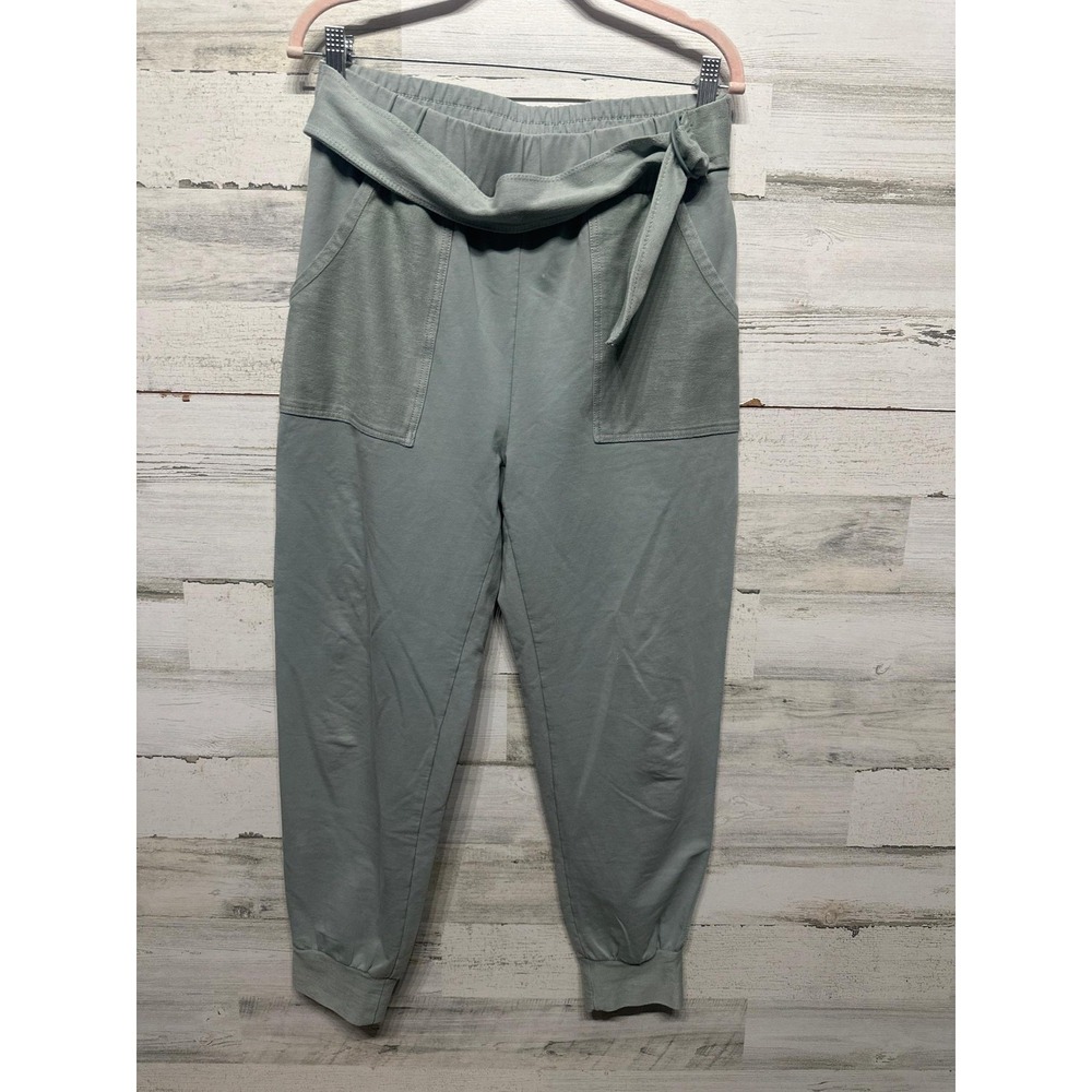 Saturday Sunday Joggers Women Small Sage Green Tie Waist Patch Pocket EUC